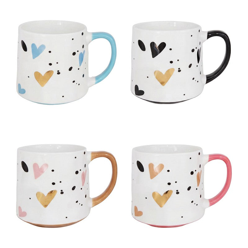 Kaffeebecher 4er-Set XL Keramik Herz-Design Bunt 10x10x8 cm 450 ml von Clayre & Eef (6CEMS0058)