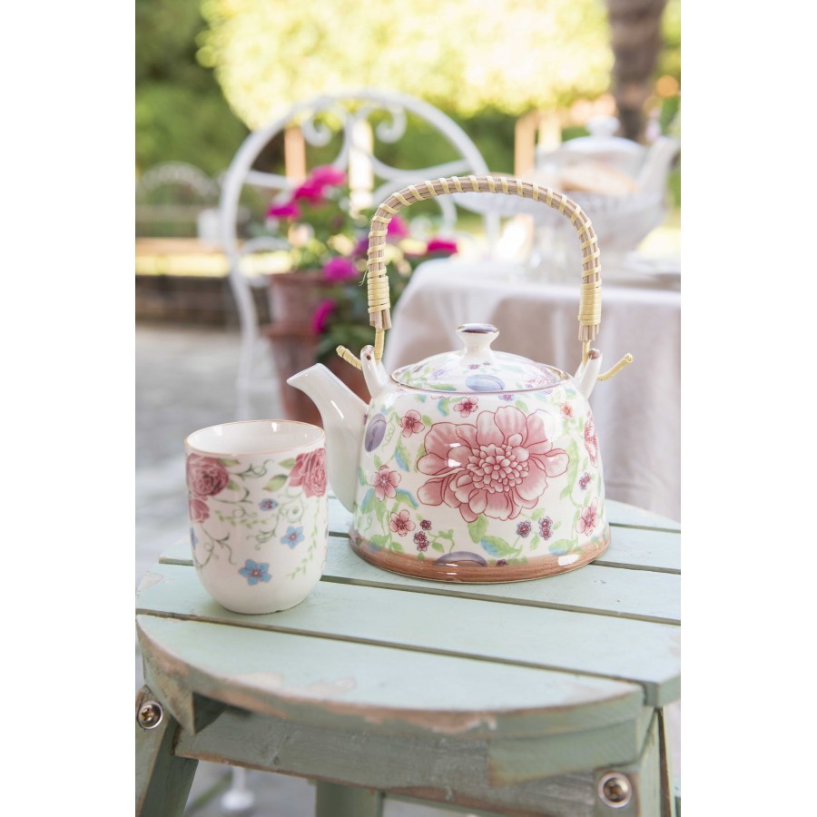 Teebecher Porzellan Romantische Rosa Blumen Ø 6x8 cm 100 ml von Clayre & Eef (6CEMU0020)