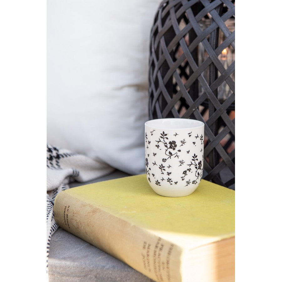 Tee-Becher-Tasse-Mug Keramik schwarz-weiß Floral Ø 6x8 cm 100 ml von Clayre & Eef (6CEMU0081)