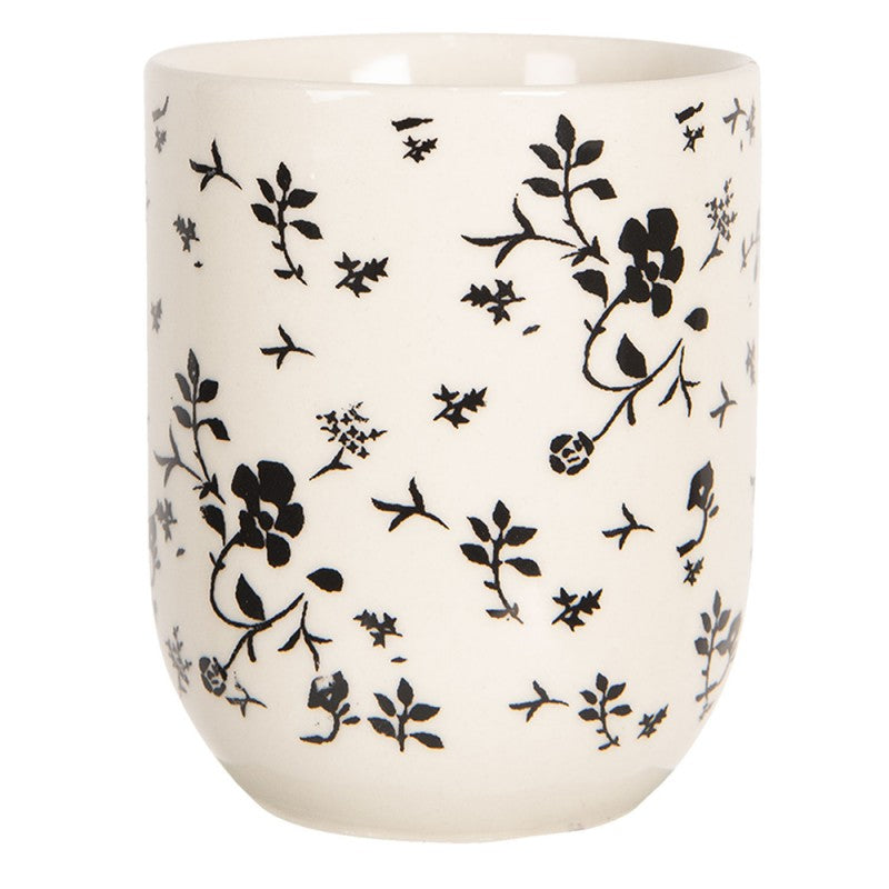 Tee-Becher-Tasse-Mug Keramik schwarz-weiß Floral Ø 6x8 cm 100 ml von Clayre & Eef (6CEMU0081)
