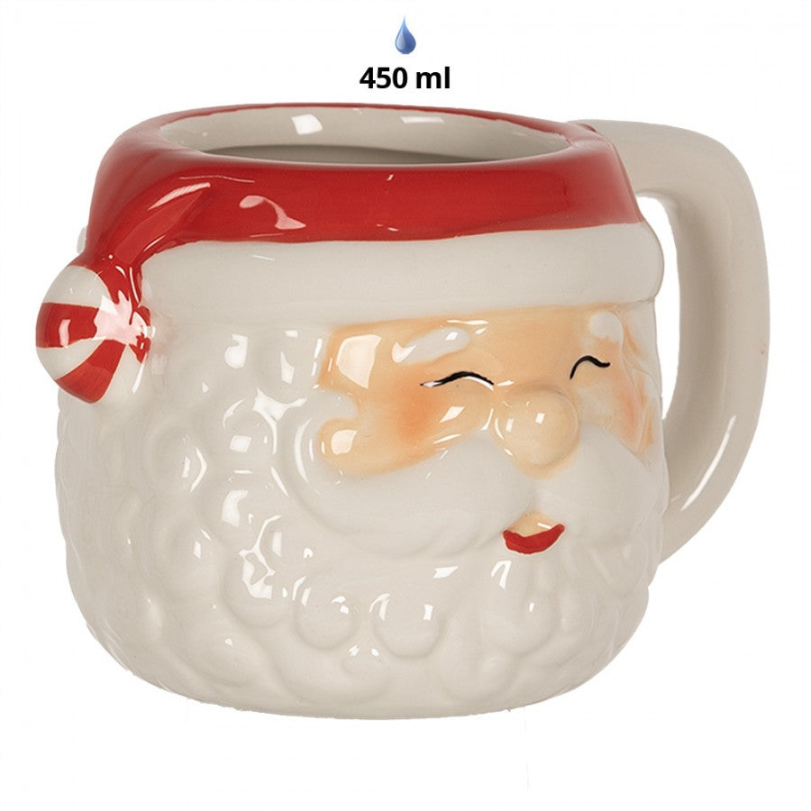 Jumbobecher XL Keramik Weihnachtsmann weiß-Rot 15x11x9 cm 450 ml von Clayre & Eef (6CEMU0133)