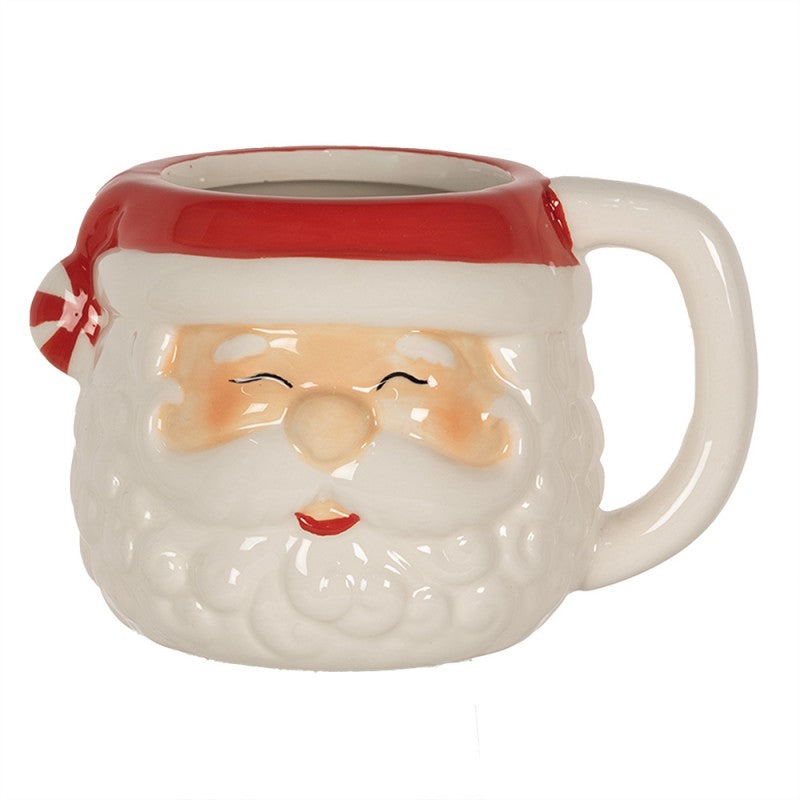 Jumbobecher XL Keramik Weihnachtsmann weiß-Rot 15x11x9 cm 450 ml von Clayre & Eef (6CEMU0133)