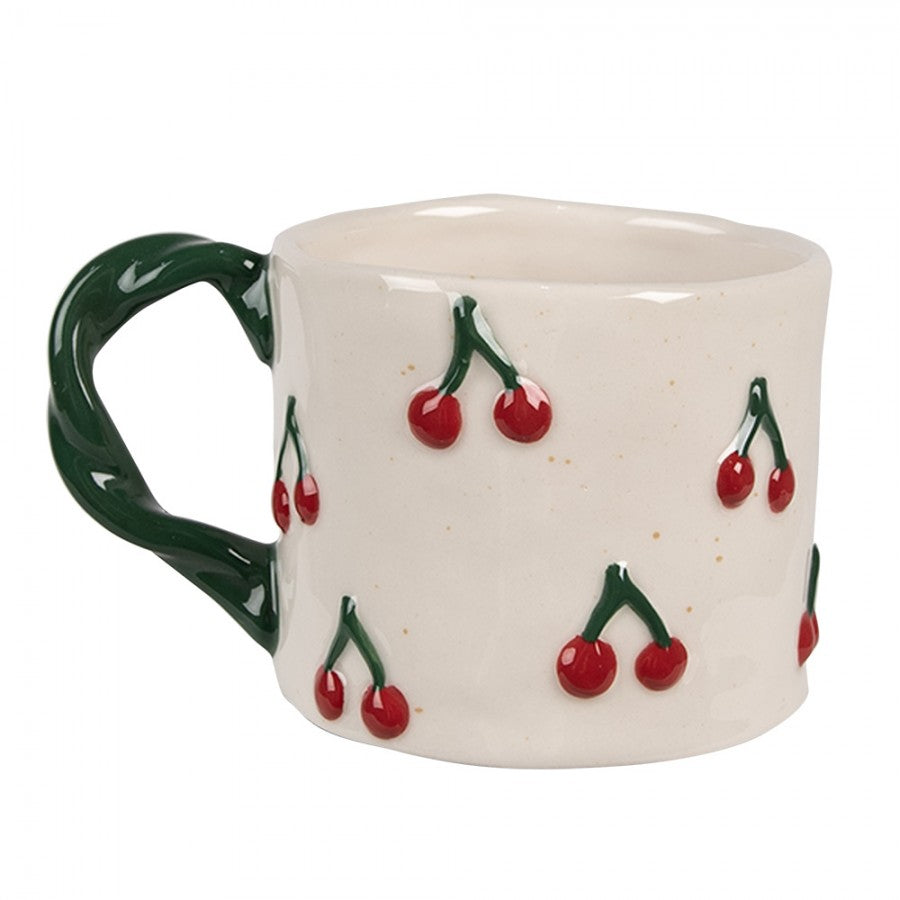 Kaffeetasse Keramik Kirschen Weiß-Rot 13x9x7 cm 200 ml von Clayre & Eef (6CEMU0149)