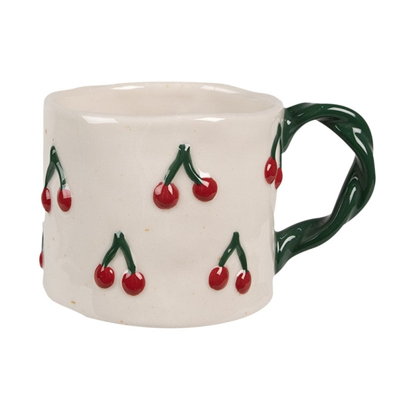 Kaffeetasse Keramik Kirschen Weiß-Rot 13x9x7 cm 200 ml von Clayre & Eef (6CEMU0149)