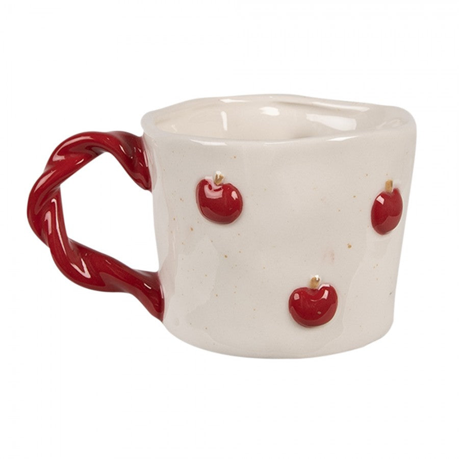 Kaffeetasse Keramik Kirschen Weiß-Rot 13x9x7 cm 200 ml von Clayre & Eef (6CEMU0150)