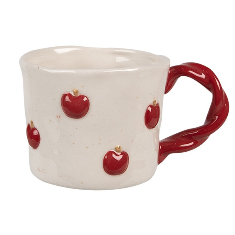 Kaffeetasse Keramik Kirschen Weiß-Rot 13x9x7 cm 200 ml von Clayre & Eef (6CEMU0150)