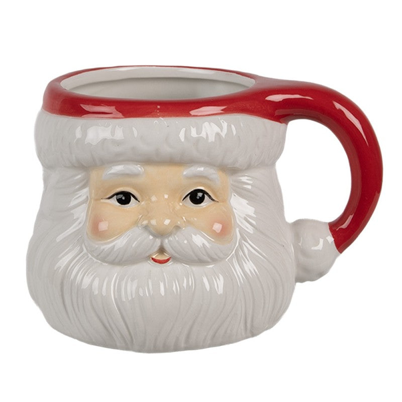 3D Weihnachtstasse Keramik plastisch Weihnachtsmann Santa Claus Rot-Weiß 14x11x9 cm 400 ml von Clayre & Eef (6CEMU0154)