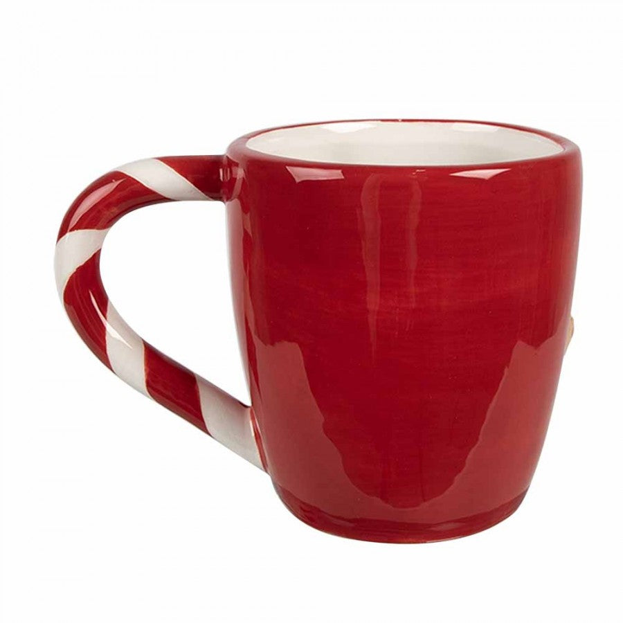 Weihnachtsbecher Keramik mit Zuckerstangen-Henkel Lebkuchenmann  Rot 14x9x10 cm 325 ml von Clayre & Eef (6CEMU0158)