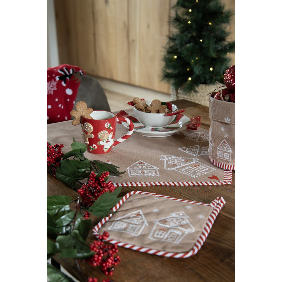 Weihnachtsbecher Keramik mit Zuckerstangen-Henkel Lebkuchenmann  Rot 14x9x10 cm 325 ml von Clayre & Eef (6CEMU0158)