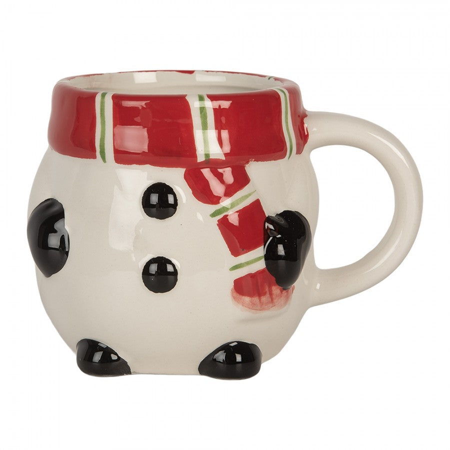 Stapeltassen 2-in-1 Set Keramik Schneemann mit Deckel Weiß-Rot 13x9x22 cm 300/375 ml von Clayre & Eef (6CEMU0194)