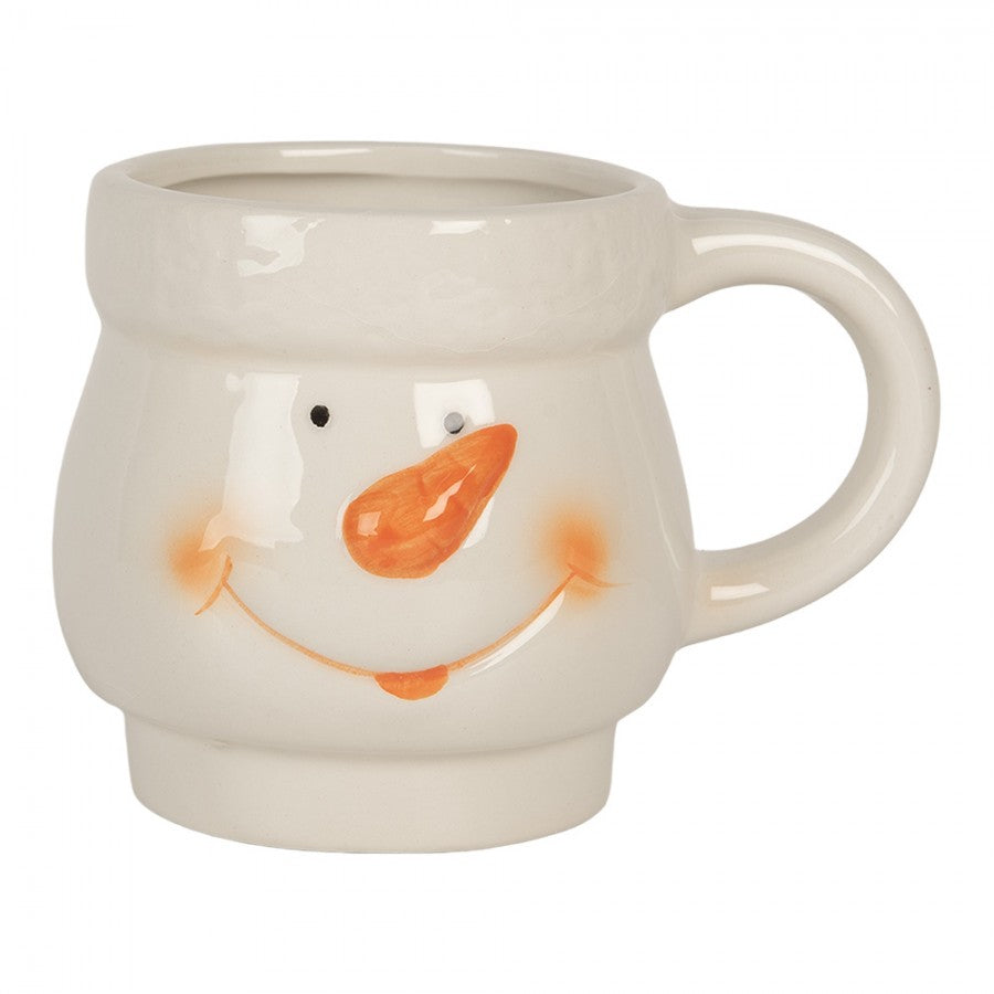 Stapeltassen 2-in-1 Set Keramik Schneemann mit Deckel Weiß-Rot 13x9x22 cm 300/375 ml von Clayre & Eef (6CEMU0194)