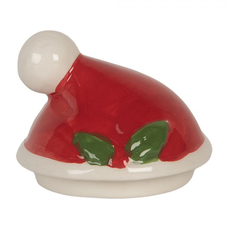 Stapeltassen 2-in-1 Set Keramik Schneemann mit Deckel Weiß-Rot 13x9x22 cm 300/375 ml von Clayre & Eef (6CEMU0194)