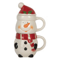 Stapeltassen 2-in-1 Set Keramik Schneemann mit Deckel Weiß-Rot 13x9x22 cm 300/375 ml von Clayre & Eef (6CEMU0194)