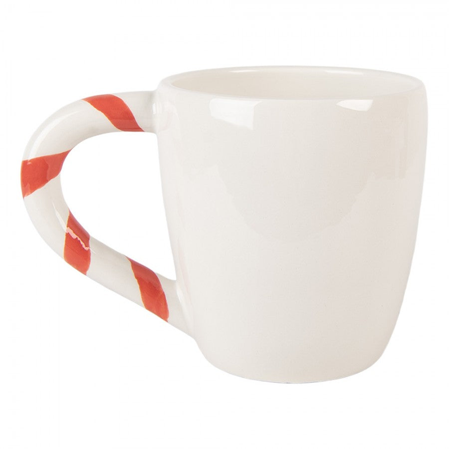 Weihnachtsbecher Keramik mit Zuckerstangen-Henkel Lebkuchenmann Motiv Weiß-Rot 14x9x10 cm 350 ml von Clayre & Eef (6CEMU0198)