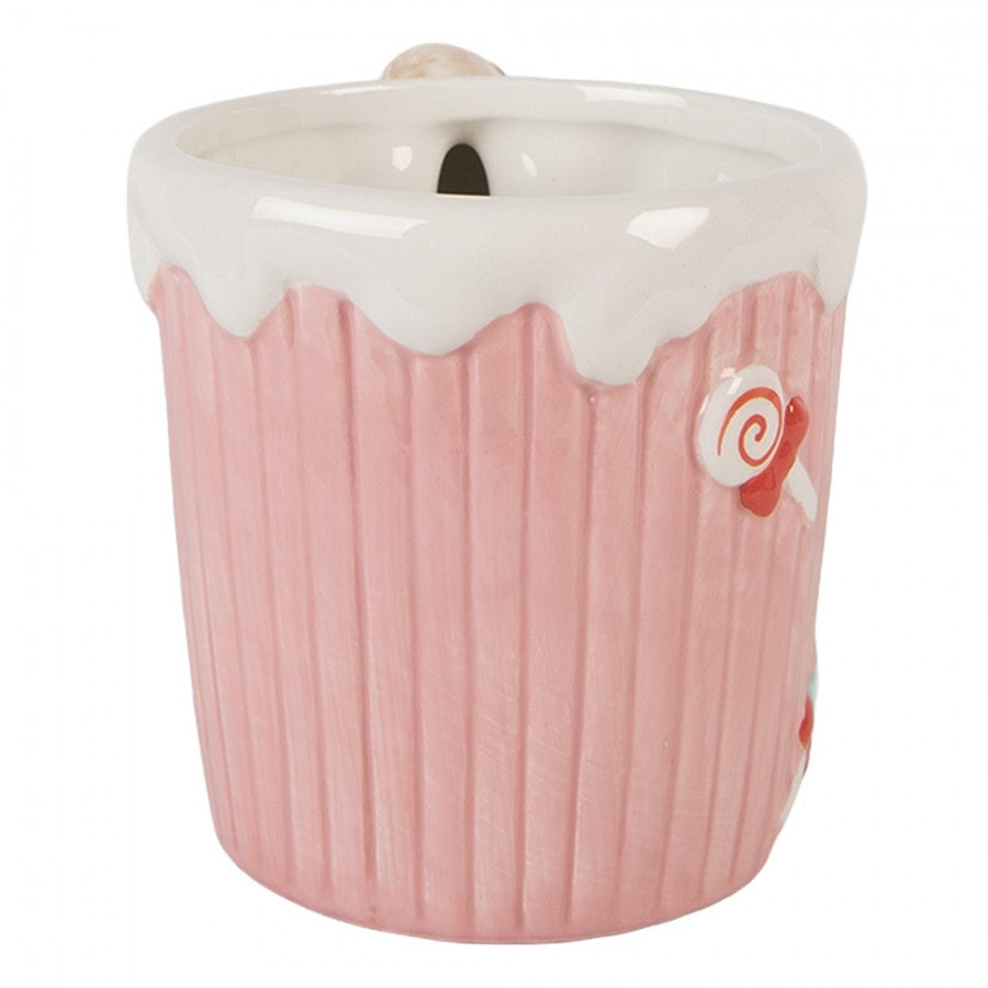 Weihnachtsbecher Keramik mit Candy-Zuckerguss & Henkel Lebkuchenmann Candy Zuckerguss Rosa 15x10x10 cm 350 ml von Clayre & Eef (6CEMU0199)