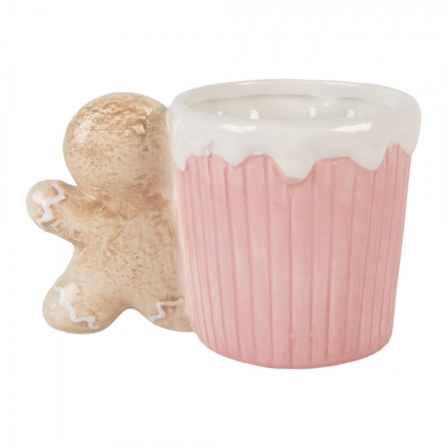 Weihnachtsbecher Keramik mit Candy-Zuckerguss & Henkel Lebkuchenmann Candy Zuckerguss Rosa 15x10x10 cm 350 ml von Clayre & Eef (6CEMU0199)