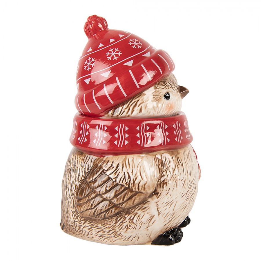 3D Weihnachtsbecher mit Deckel Keramik Wintereule Rot 15x11x17 cm 500 ml von Clayre & Eef (6CEMU0203)