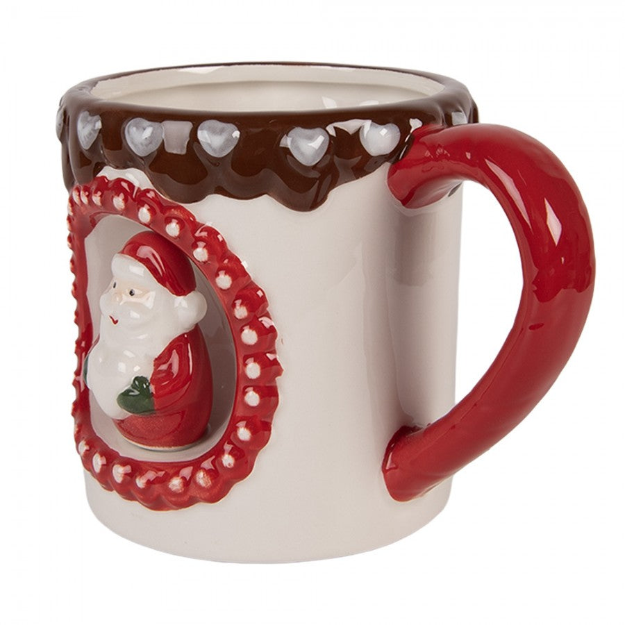 Weihnachtsbecher Keramik 3D Nikolaus Relief Rot 14x10x10 cm 375 ml von Clayre & Eef (6CEMU0206)