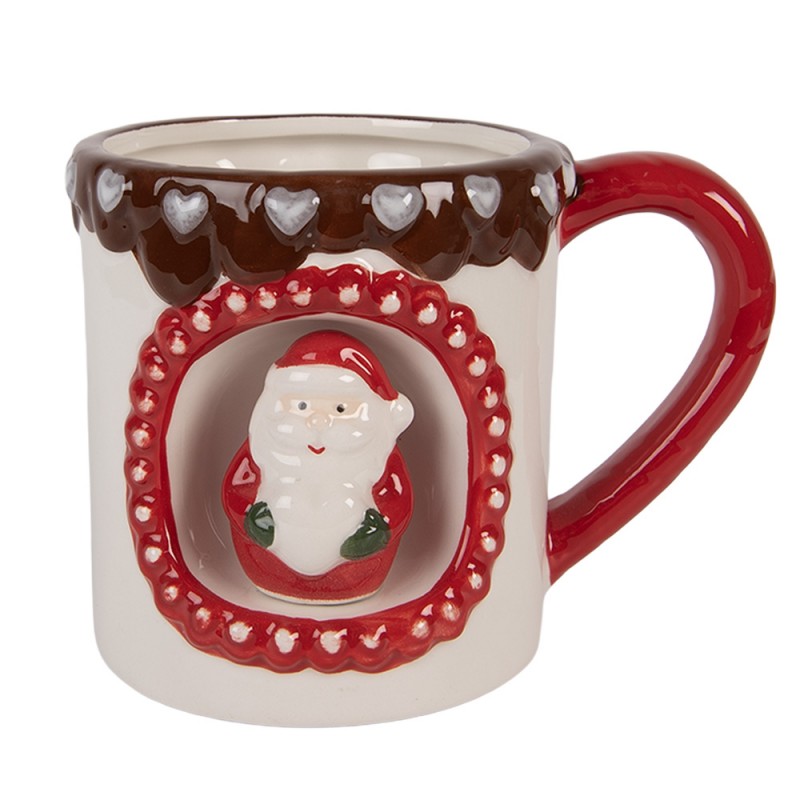Weihnachtsbecher Keramik 3D Nikolaus Relief Rot 14x10x10 cm 375 ml von Clayre & Eef (6CEMU0206)