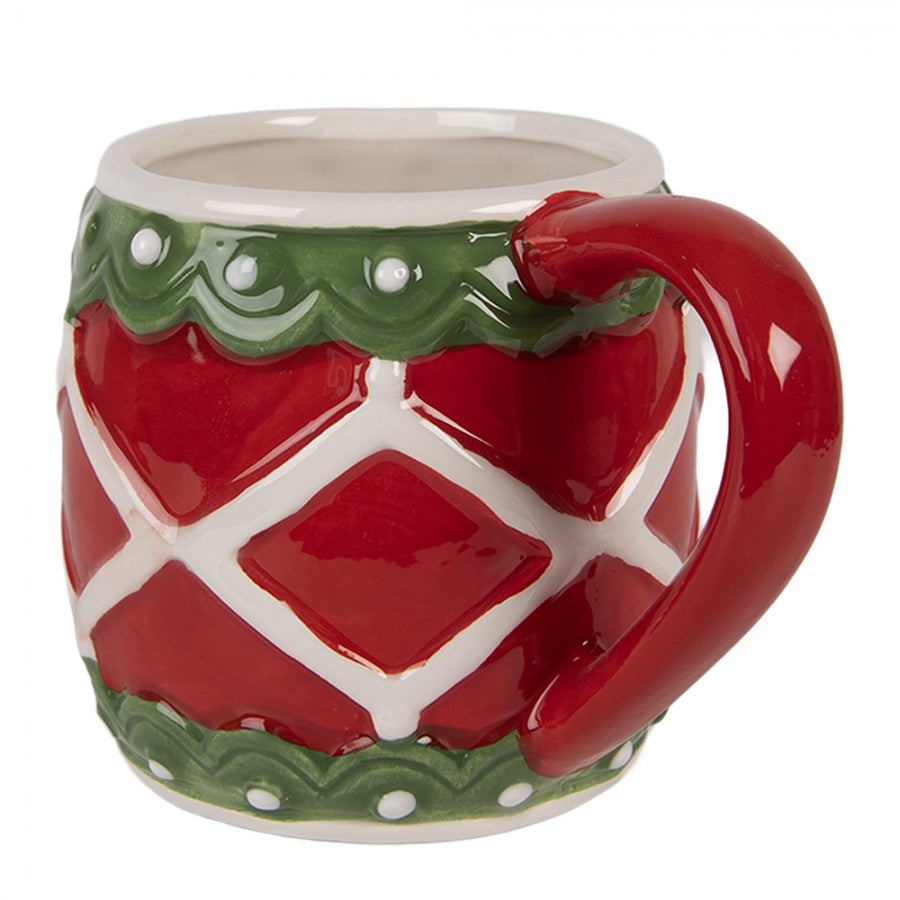 Weihnachtsbecher Keramik Rautenmuster Relief-Rand Rot-Grün-Weiß 13x10x9 cm 375 ml von Clayre & Eef (6CEMU0208)