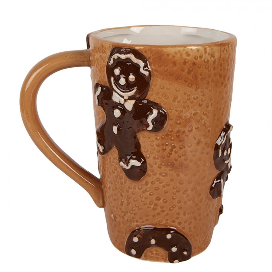 3D XL Weihnachtsbecher Keramik Ausgestochene Kekse Braun 14x10x15 cm 575 ml von Clayre & Eef (6CEMU0210)