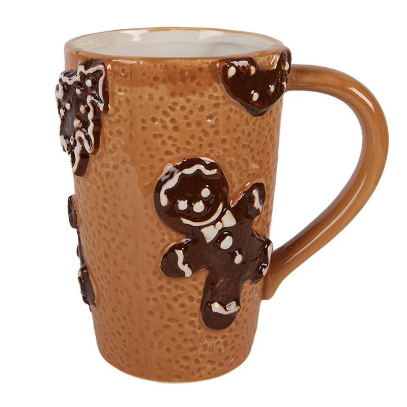3D XL Weihnachtsbecher Keramik Ausgestochene Kekse Braun 14x10x15 cm 575 ml von Clayre & Eef (6CEMU0210)