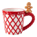 Weihnachtstasse Keramik Rautenmuster mit Lebkuchenmann-Henkel Rot-Weiß 14x10x13 cm 350 ml von Clayre & Eef (6CEMU0231)