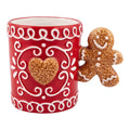 Weihnachtstasse Keramik Ranken und Herz mit Lebkuchenmann-Henkel Rot-Weiß 13x8x10 cm 350 ml von Clayre & Eef (6CEMU0232)