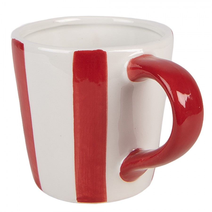 Weihnachtsbecher Keramik Winterkaffee Weiß-Rot gestreift 13x9x9 cm 250 ml von Clayre & Eef (6CEMU0235)