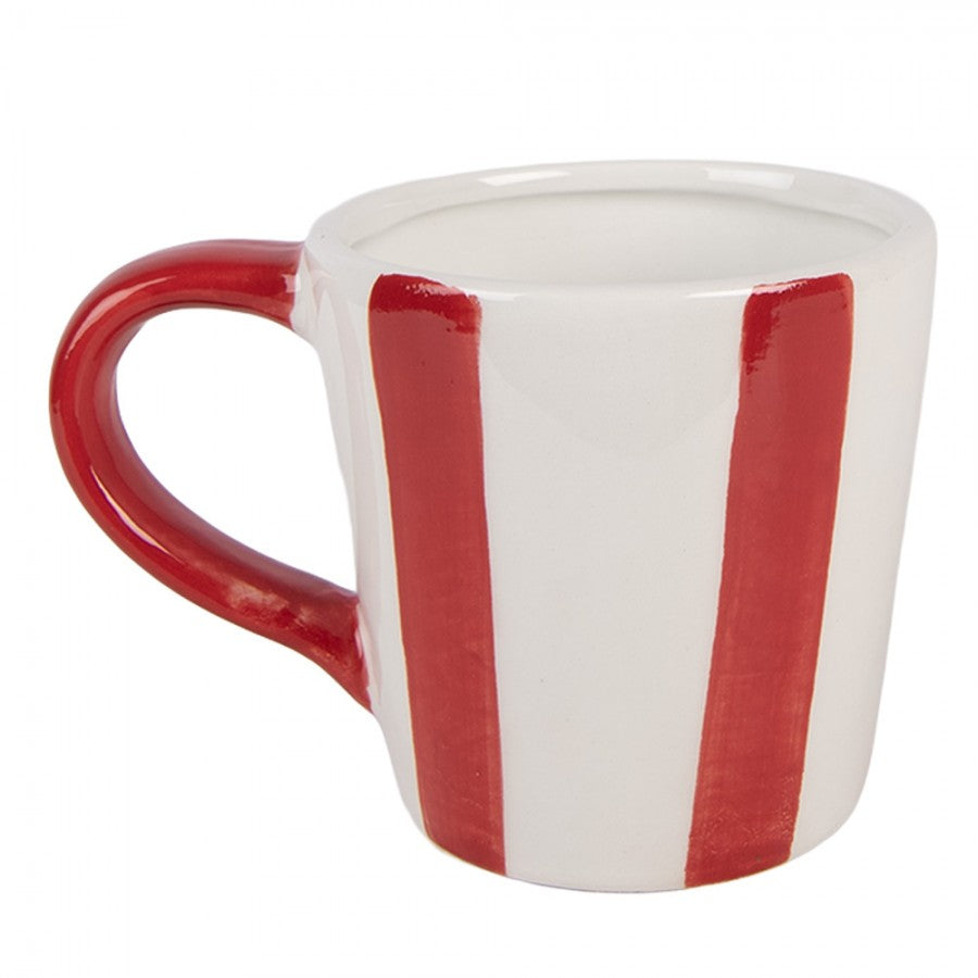 Weihnachtsbecher Keramik Winterkaffee Weiß-Rot gestreift 13x9x9 cm 250 ml von Clayre & Eef (6CEMU0235)