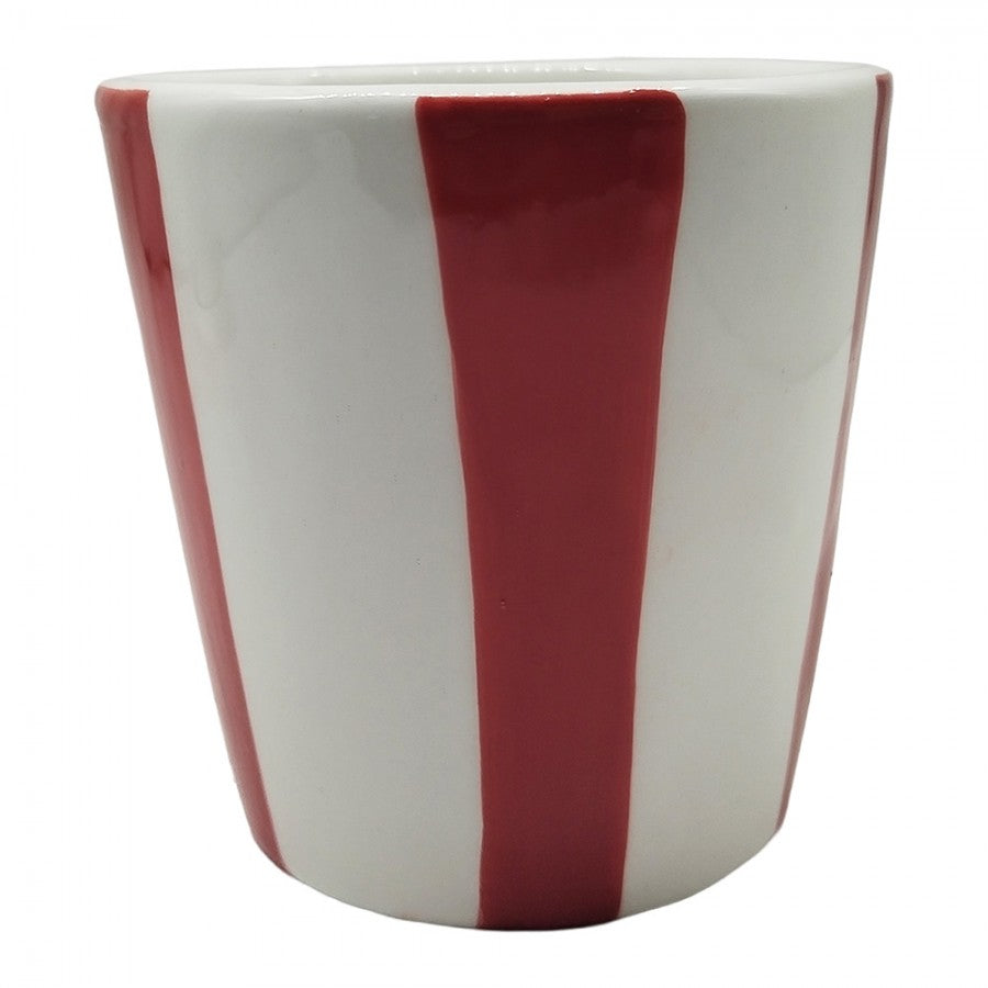 Weihnachtsbecher Keramik Winterkaffee Weiß-Rot gestreift 13x9x9 cm 250 ml von Clayre & Eef (6CEMU0235)