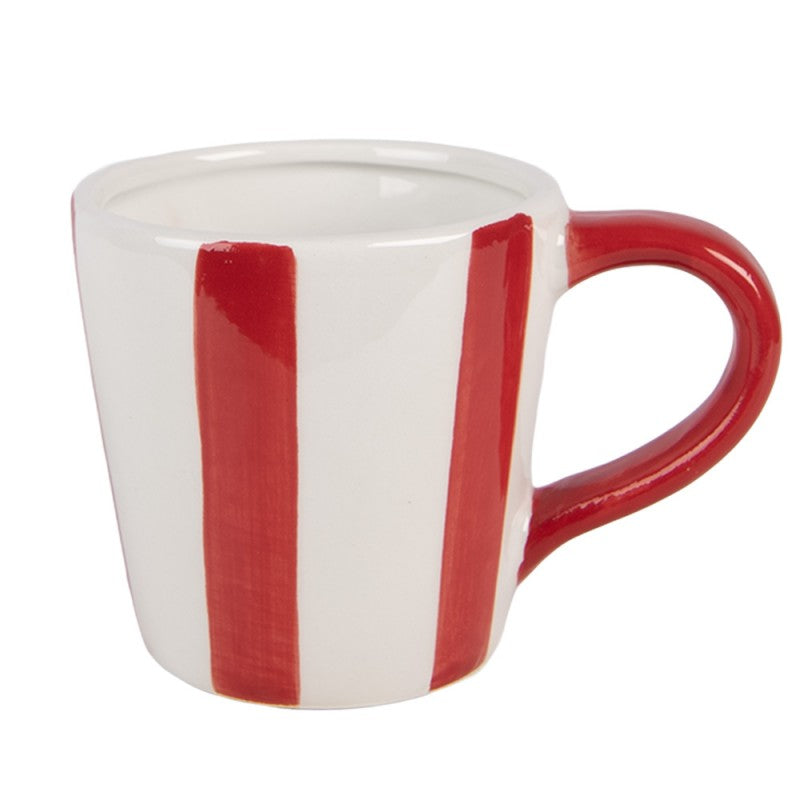 Weihnachtsbecher Keramik Winterkaffee Weiß-Rot gestreift 13x9x9 cm 250 ml von Clayre & Eef (6CEMU0235)