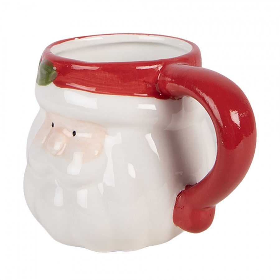 Weihnachtsbecher Keramik Winterzeit Santa Claus Weiß-Rot 12x8x8 cm 300 ml von Clayre & Eef (6CEMU0236)