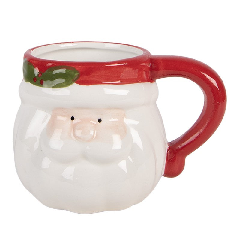 Weihnachtsbecher Keramik Winterzeit Santa Claus Weiß-Rot 12x8x8 cm 300 ml von Clayre & Eef (6CEMU0236)