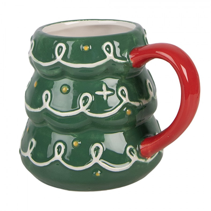 Weihnachtsbecher Keramik Tannenbaum Grün-Rot 13x10x10 cm 350 ml von Clayre & Eef (6CEMU0238)