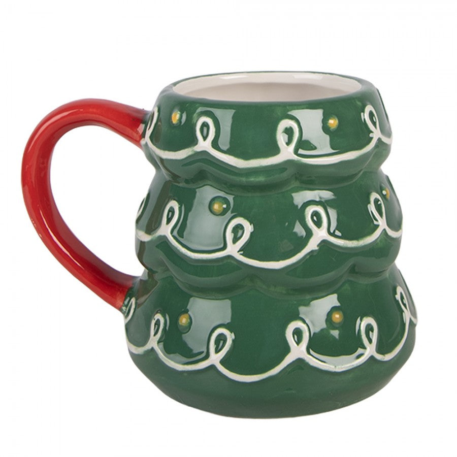 Weihnachtsbecher Keramik Tannenbaum Grün-Rot 13x10x10 cm 350 ml von Clayre & Eef (6CEMU0238)