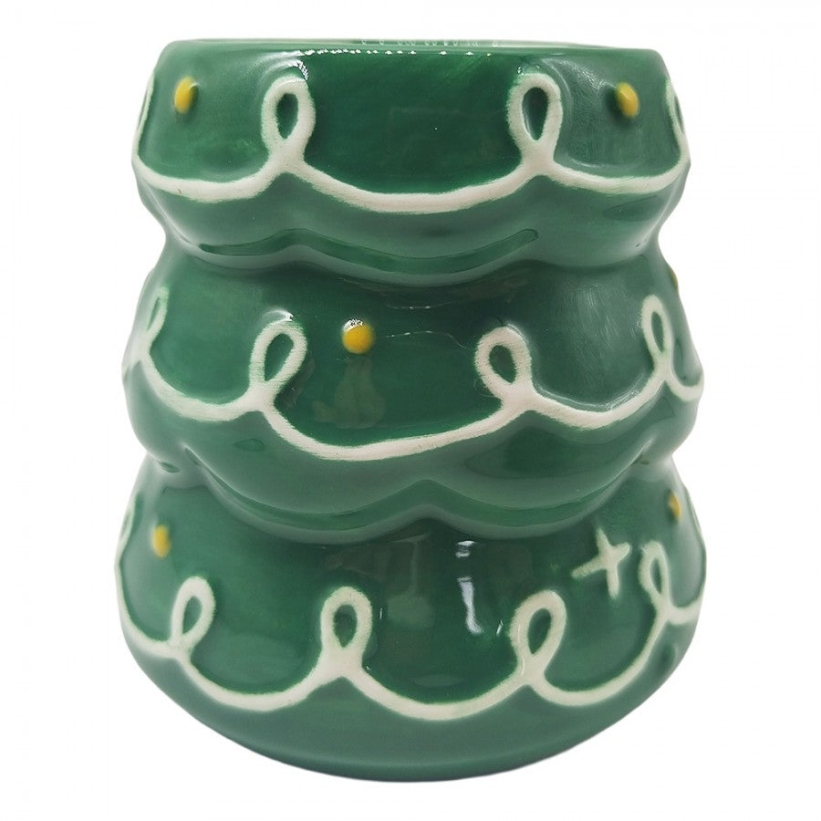 Weihnachtsbecher Keramik Tannenbaum Grün-Rot 13x10x10 cm 350 ml von Clayre & Eef (6CEMU0238)