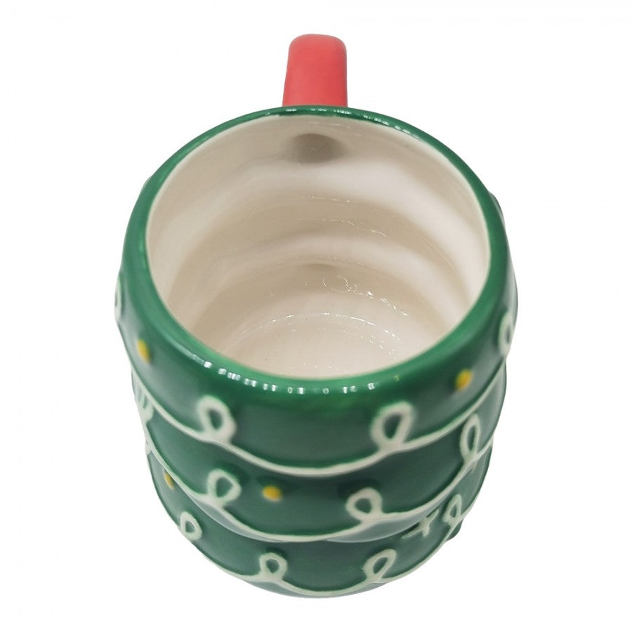 Weihnachtsbecher Keramik Tannenbaum Grün-Rot 13x10x10 cm 350 ml von Clayre & Eef (6CEMU0238)