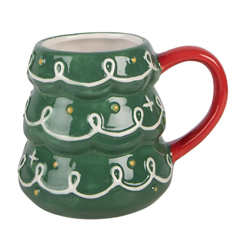 Weihnachtsbecher Keramik Tannenbaum Grün-Rot 13x10x10 cm 350 ml von Clayre & Eef (6CEMU0238)