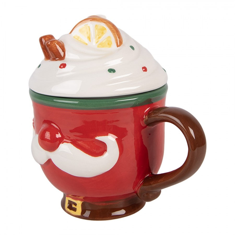 3D Weihnachtsbecher mit Deckel Keramik Nikolaus Rot 13x10x14 cm 350 ml von Clayre & Eef (6CEMU0239)