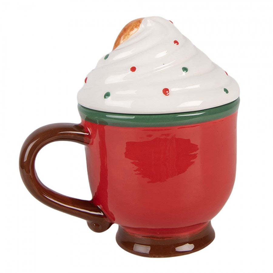 3D Weihnachtsbecher mit Deckel Keramik Nikolaus Rot 13x10x14 cm 350 ml von Clayre & Eef (6CEMU0239)