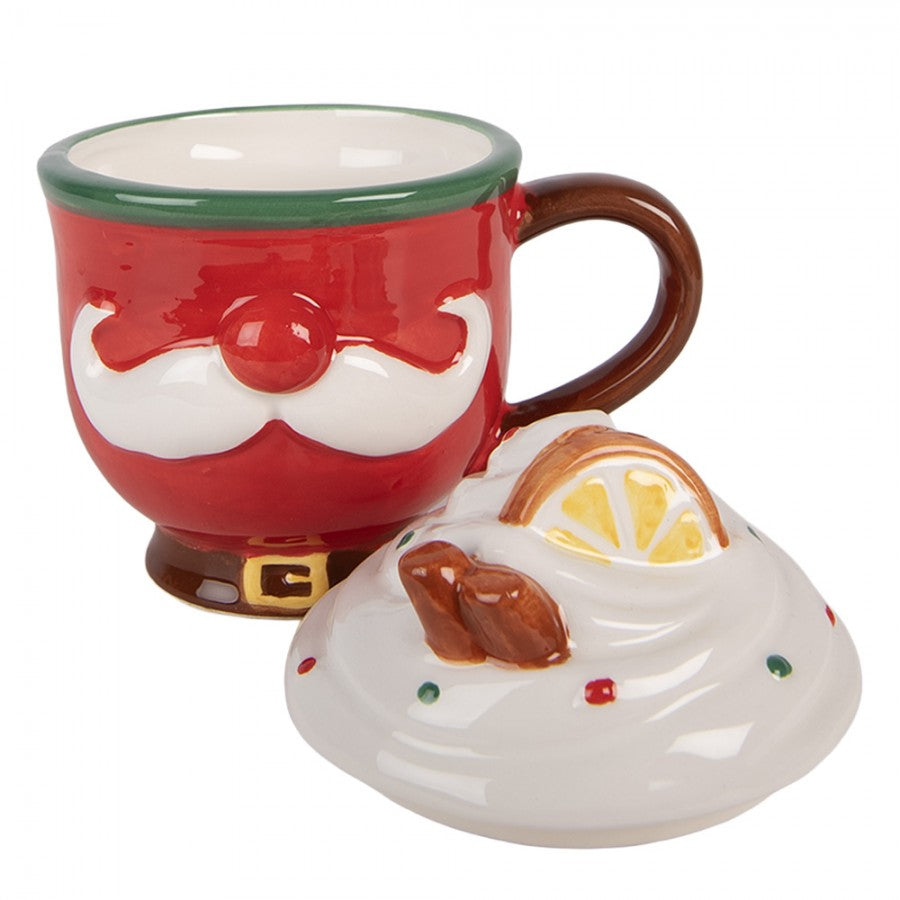 3D Weihnachtsbecher mit Deckel Keramik Nikolaus Rot 13x10x14 cm 350 ml von Clayre & Eef (6CEMU0239)