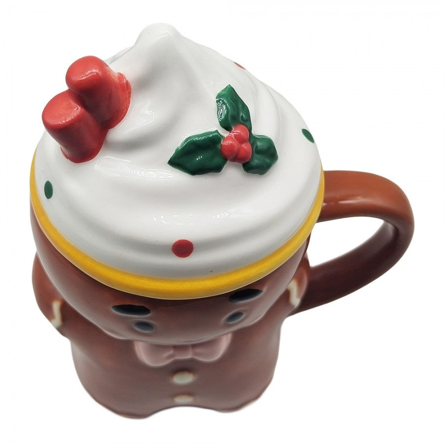 3D Weihnachtsbecher mit Deckel Keramik Lebkuchenmann Braun 12x8x15 cm 250 ml von Clayre & Eef (6CEMU0240)