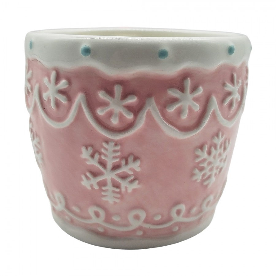 Weihnachtsbecher Keramik Eisblumen-Sterne Rosa 14x10x9 cm 300 ml von Clayre & Eef (6CEMU0242)