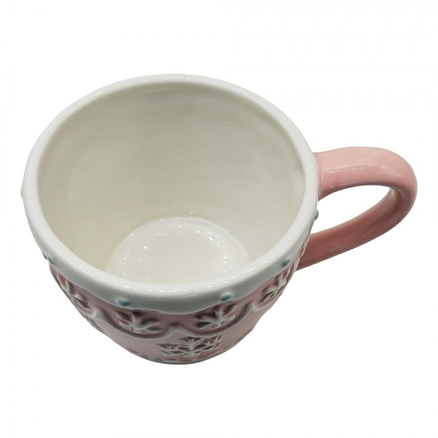 Weihnachtsbecher Keramik Eisblumen-Sterne Rosa 14x10x9 cm 300 ml von Clayre & Eef (6CEMU0242)