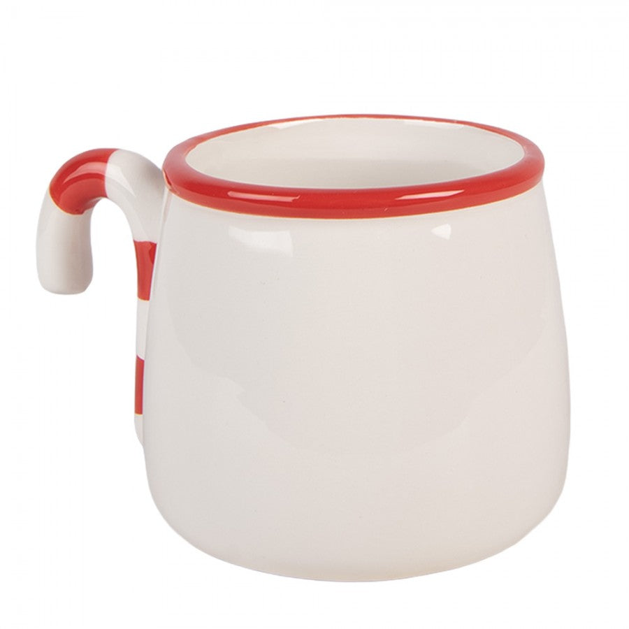 Weihnachtsbecher Keramik Merry Christmas mit Zuckerstange Weiß-Rot 13x10x8 cm 300 ml von Clayre & Eef (6CEMU0243)