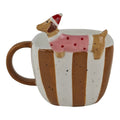 Weihnachtsbecher Keramik Braun-Weiß Gestreift mit Lebkuchen 14x10x11 cm 400 ml von Clayre & Eef (6CEMU0245)