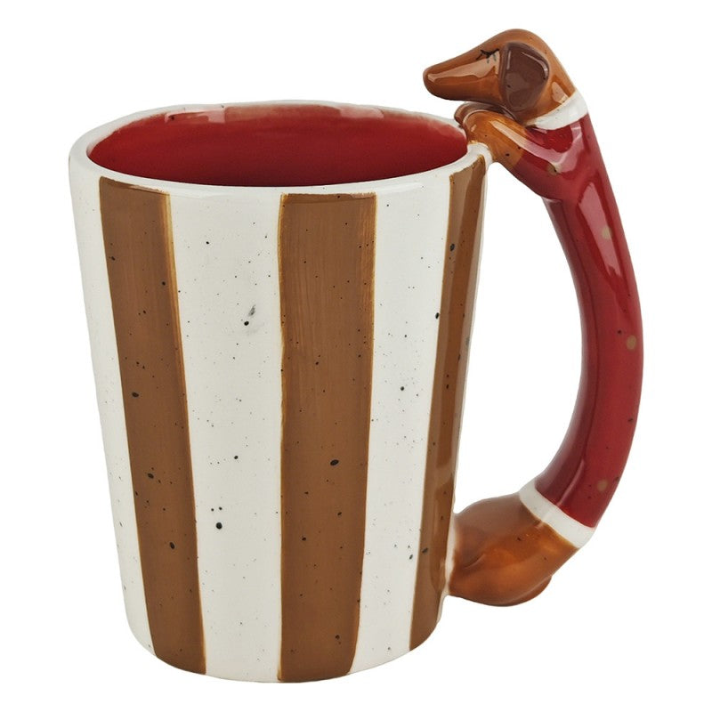 Weihnachtsbecher Keramik Dackel Braun-Weiß-Rot 14x9x13 cm von Clayre & Eef (6CEMU0246)