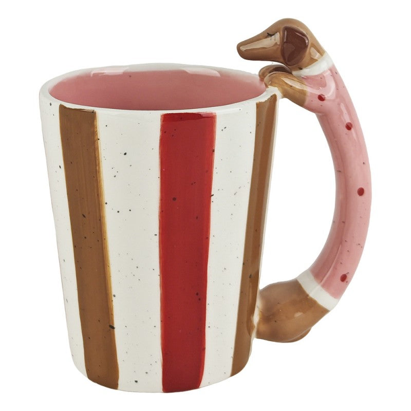 Weihnachtsbecher Keramik Dackel Rot-Weiß-Braun 14x9x13 cm von Clayre & Eef (6CEMU0247)