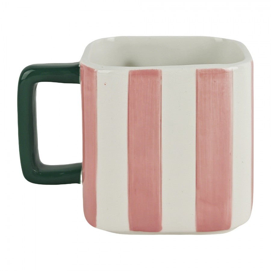 Weihnachtsbecher Keramik Gestreift mit Relief Rosa-Weiß-Grün 13x9x9 cm 300 ml von Clayre & Eef (6CEMU0248)